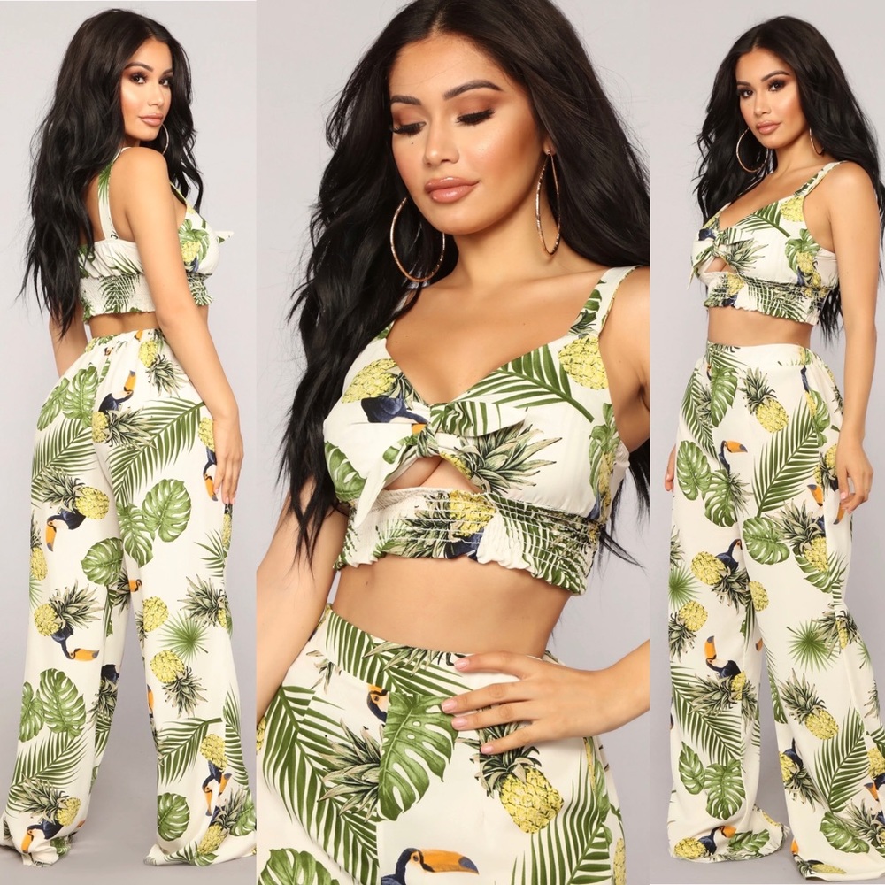 New green tropical pant set fashion nova